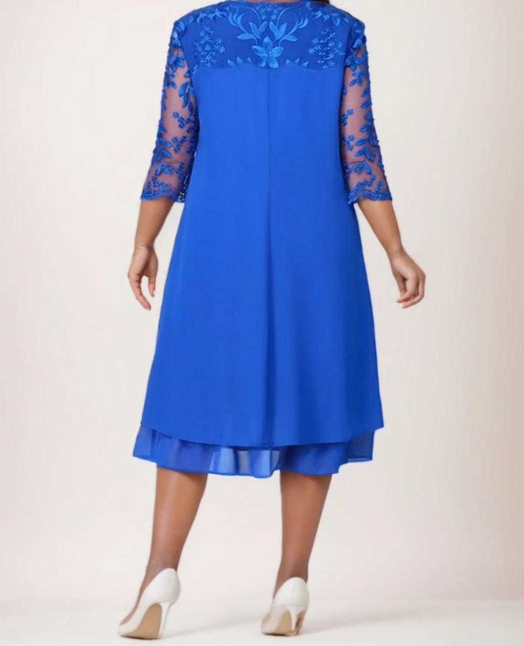 Vestido de Noite Elegante com Mangas Meio Renda - Vestido Maxi Modesto de Chiffon para Convidada de Casamento/Mãe da Noiva