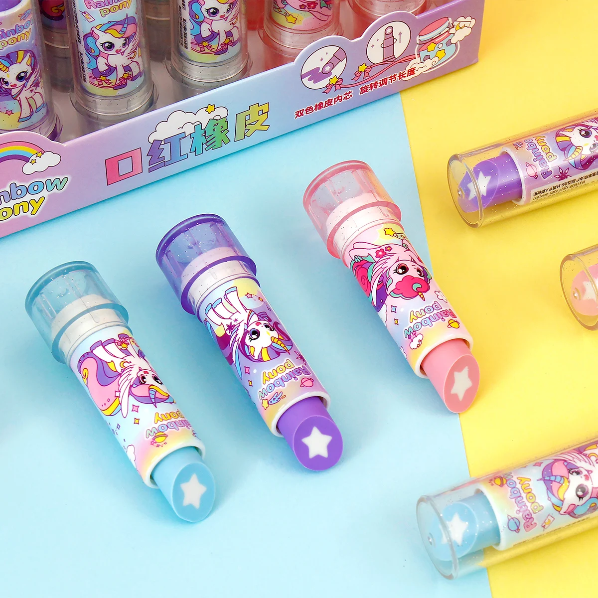 Afbeelding 6: Pony-style lipstick, eraser, fun cosmetics, styling, school office painting, exam pencil, eraser, student and teacher gifts