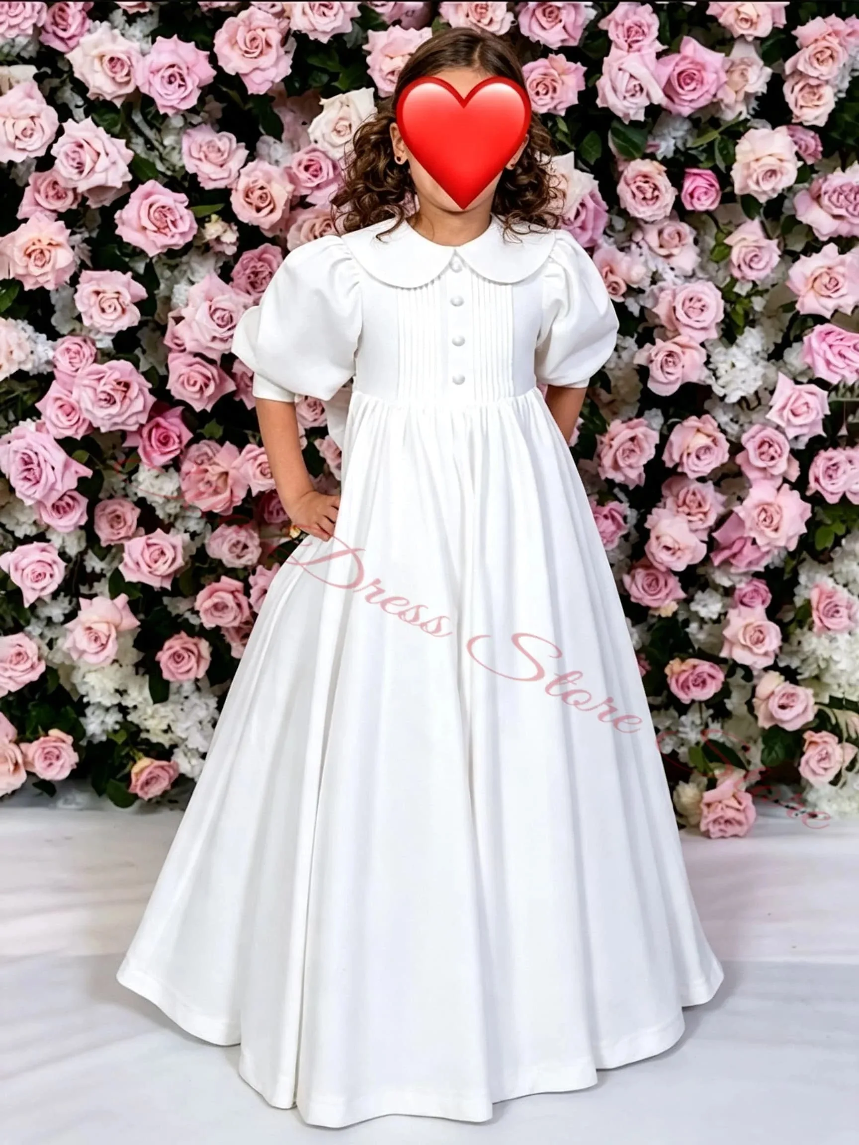 Blumenmädchenkleid Grün Erstkommunionkleid für Mädchen mit Stehkragen und Ballonärmeln für Hochzeit Großhandel Maßgeschneidertes Partykleid – Detail 3