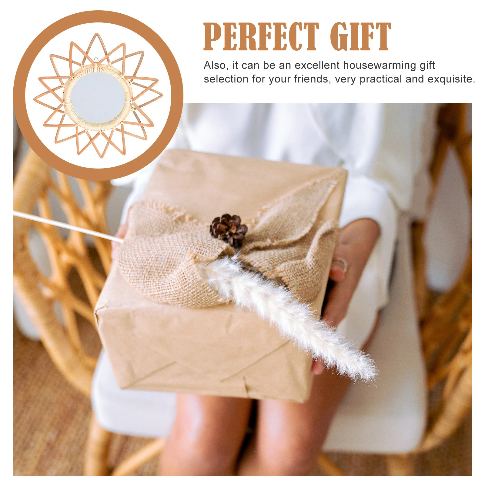 

1Pcs Retro Woven Mirror Creative Wall Hanging Makeup Mirror Decorative Rattan Wall Decor Unique Home Gift