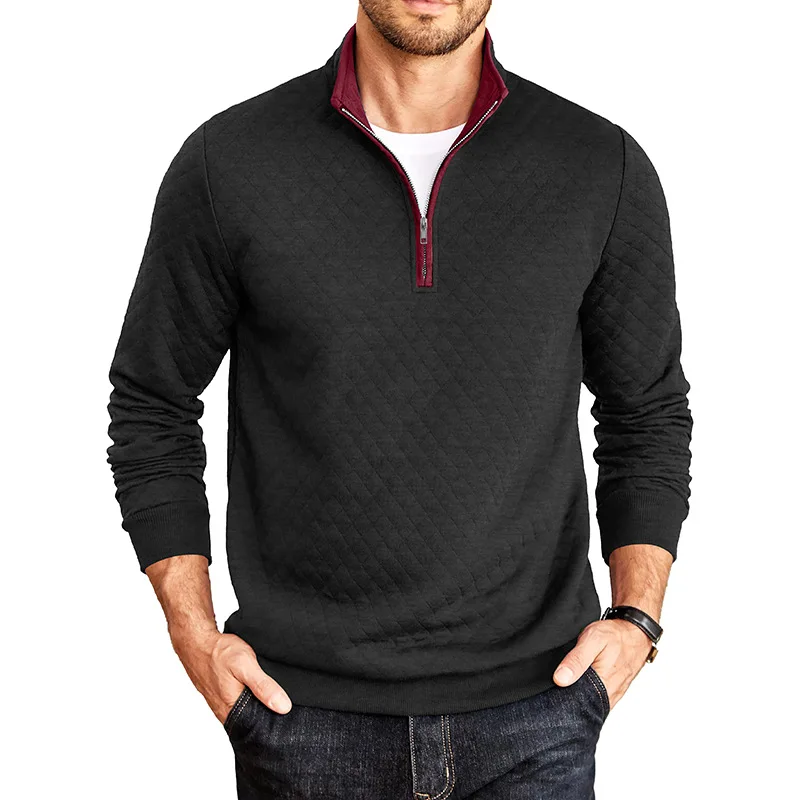 Autumn Winter Sweatshirt Men Stand Collar Zipper Pull On Loose Sweatshirts Male Solid Casual Pullover Hoodie Warm Street Tops