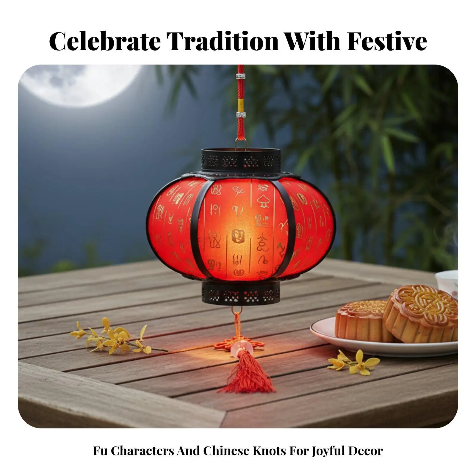 Red Hanging Lantern with Fu Character, Handheld Light Up Kids Holiday Decor