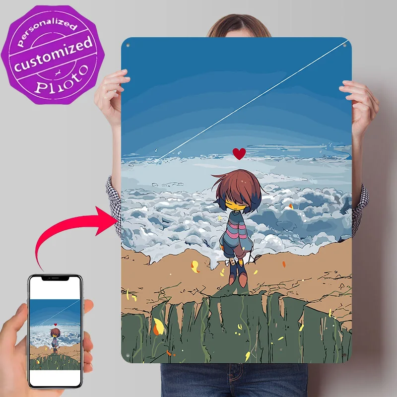 Undertale 3D Printed Texture Poster Personalized Wall Art Retro Metal Tin Signs for Decor Living Room Interior Decoration Home