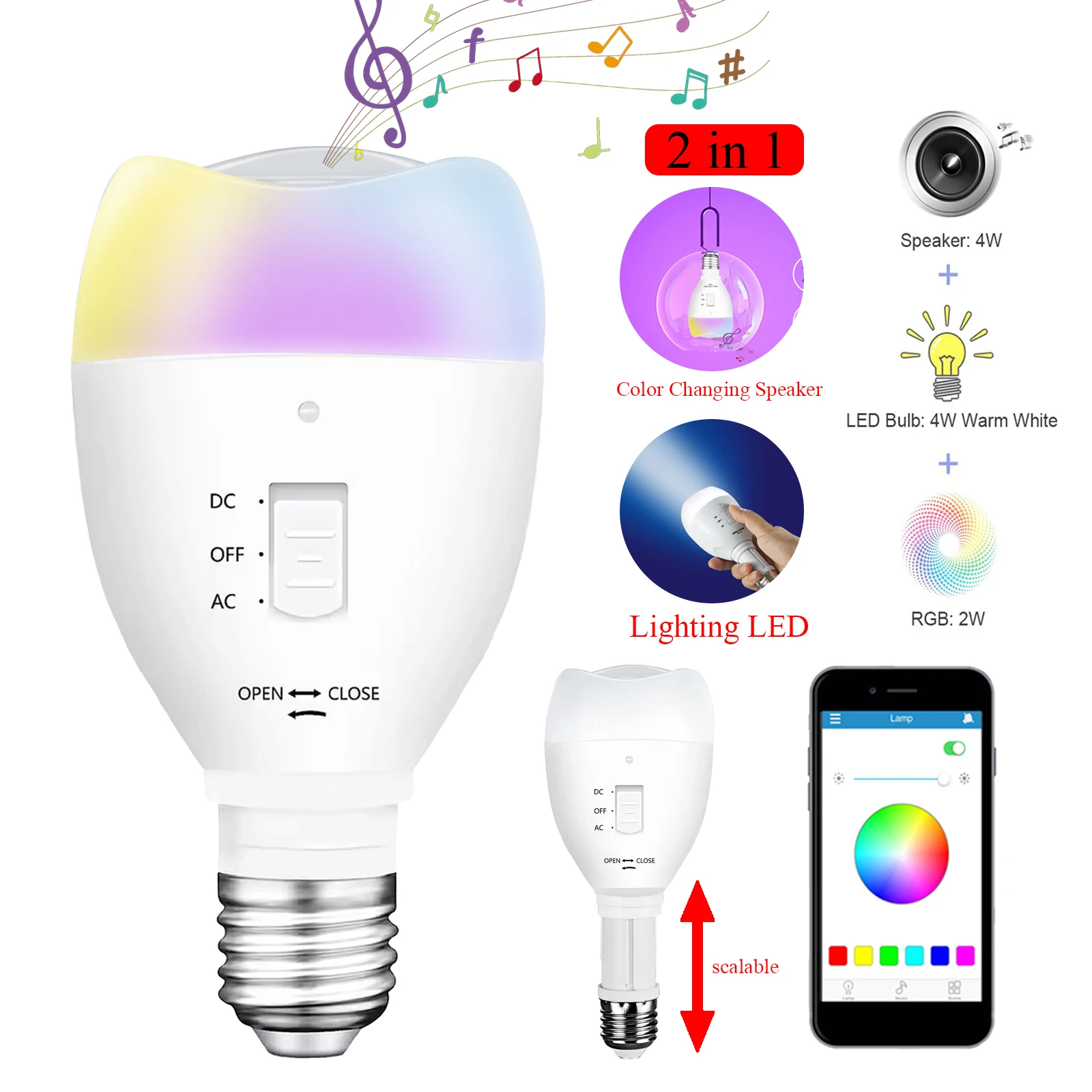 

Светодиод освещения + лампа динамика, меняющая цвет, встроенное аварийное освещение для освещения и музыки, лампа динамика A19