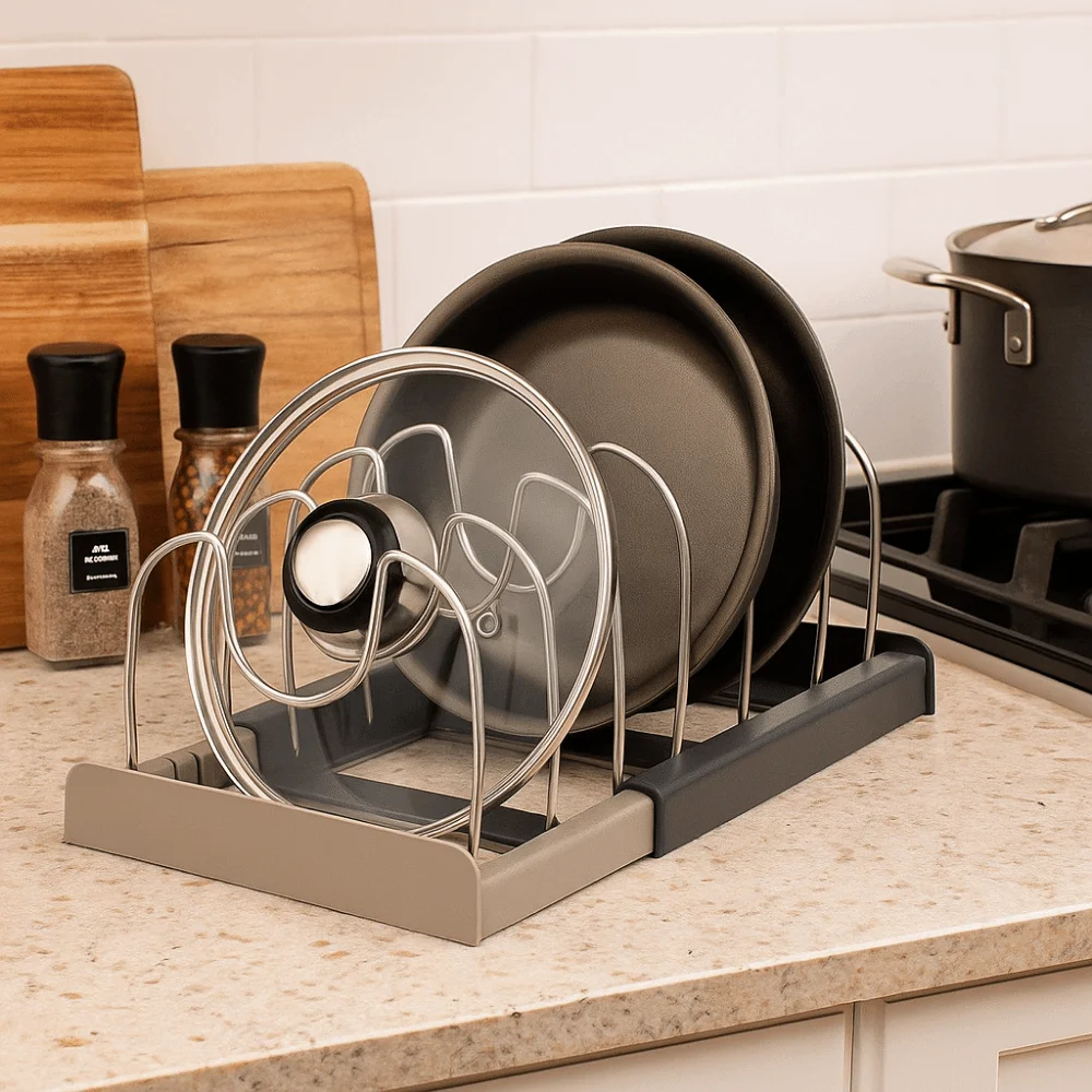 

Раздвижная регулируемая подставка для крышек из нержавеющей стали, телескопическая сушилка для посуды, экономящая место, для шкафа
