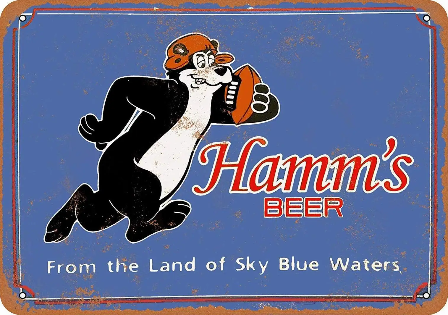 LoMall 8 x 12 Metal Sign - Hamm's Beer Bear Football - Vintage Wall Decor Art