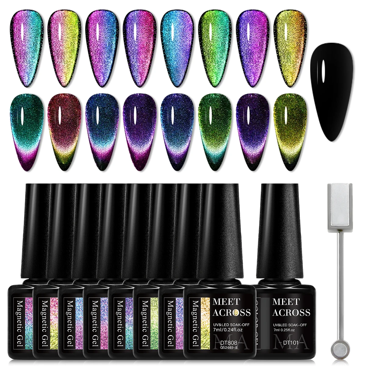 MEET ACROSS 7ml 9D Magnetische Gel Nagellak Set Glitter Dubbele Regenboog Magnetische Nail Art Gel Polish Kit voor manicure DIY Vernis