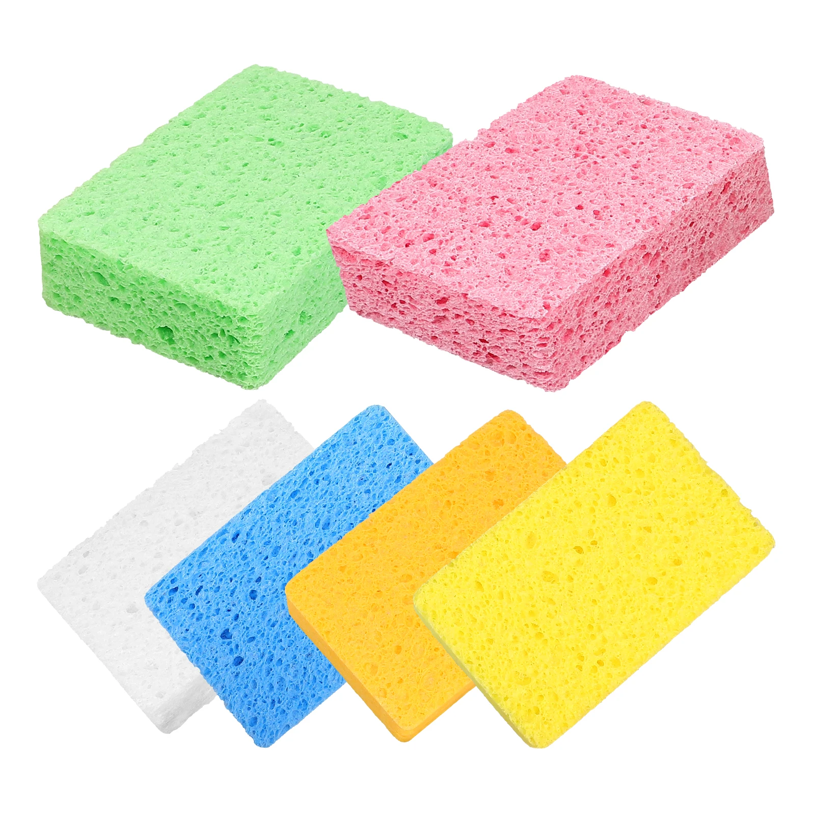 

6pcs Kitchen Sponge Dishwashing Cotton Reusable Wok Scrub Scourer Daily Use Water Absorbent Cellulose