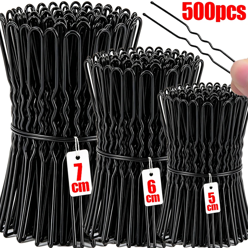 

500/50pcs New Women Hair Waved U-Shaped Bobby Pin Barrette Salon Grips Clip Bridal Hairpins Black Metal Hair Accessories for Bun