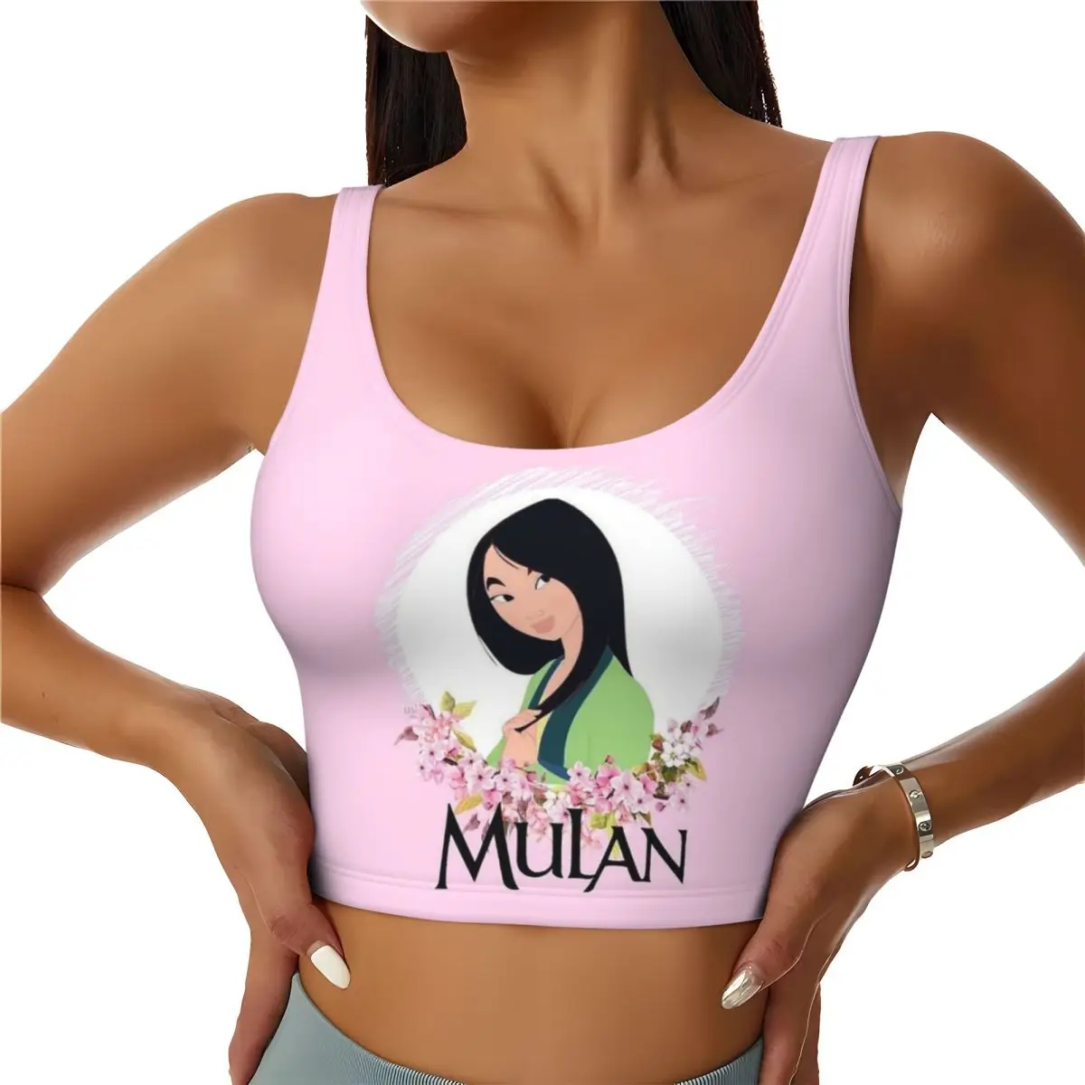 

Custom Movies Mulan Flower High Impact Sports Bras for Women Seamless Workout Running Crop Tank Tops