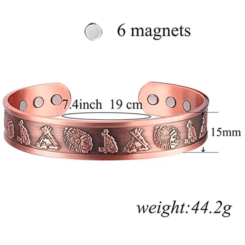 Pure Copper Bracelet for Men and Ring Magnetic Therapy for Arthritis 7.4inch Adjustable to Fit Most Wrist Viking Jewelry