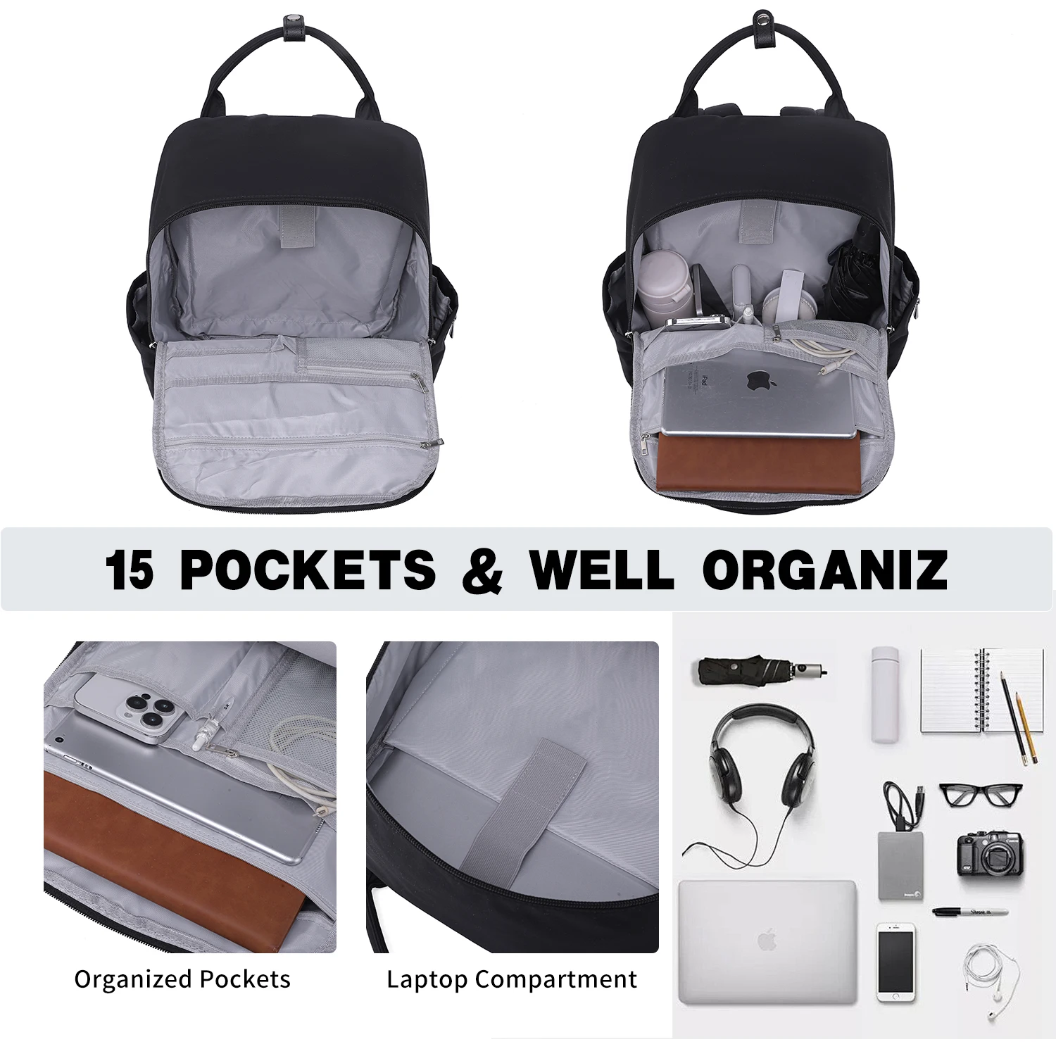 حقيبة ظهر للكمبيوتر المحمول للرجال والنساء حقيبة ظهر للمعلم مع فتحة كابل شحن، حقيبة كمبيوتر محمول مقاس 15.6 بوصة، حقيبة عمل رفيعة #2