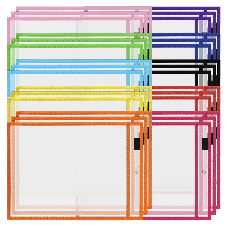 

30 Pack Dry Erase Pockets PVC Transparent Sewn Dry Erase File Bag Reusable Dry Erase Bag