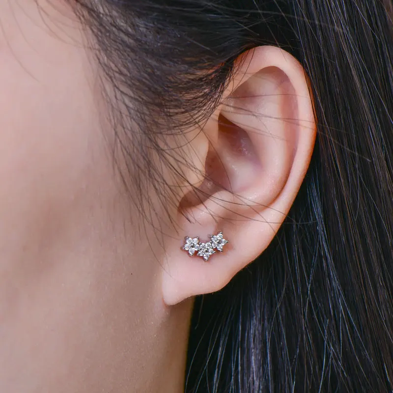 Lnngy Zertifizierte Moissanit-Ohrstecker Niedliche Blumen-Knorpel-Ohrringe für Frauen Exquisiter Fünfzackiger Stern Ohrschmuck Geschenk – Detail 10