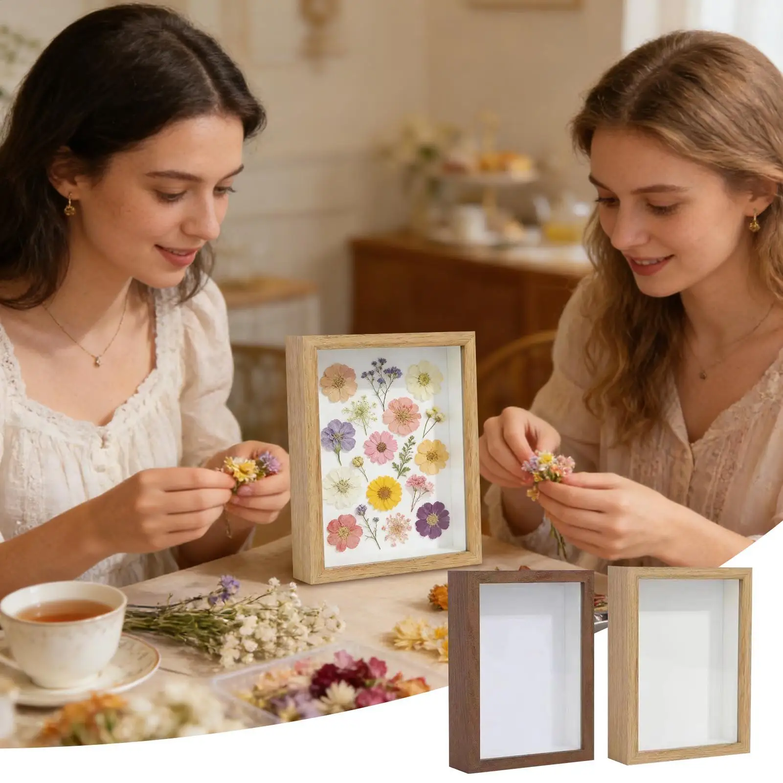 Preserved Dried Real Flower Display Box in Wood Frame Glass Front Desktop Home Decor Wall Art for Collectors Farmhouse Gift