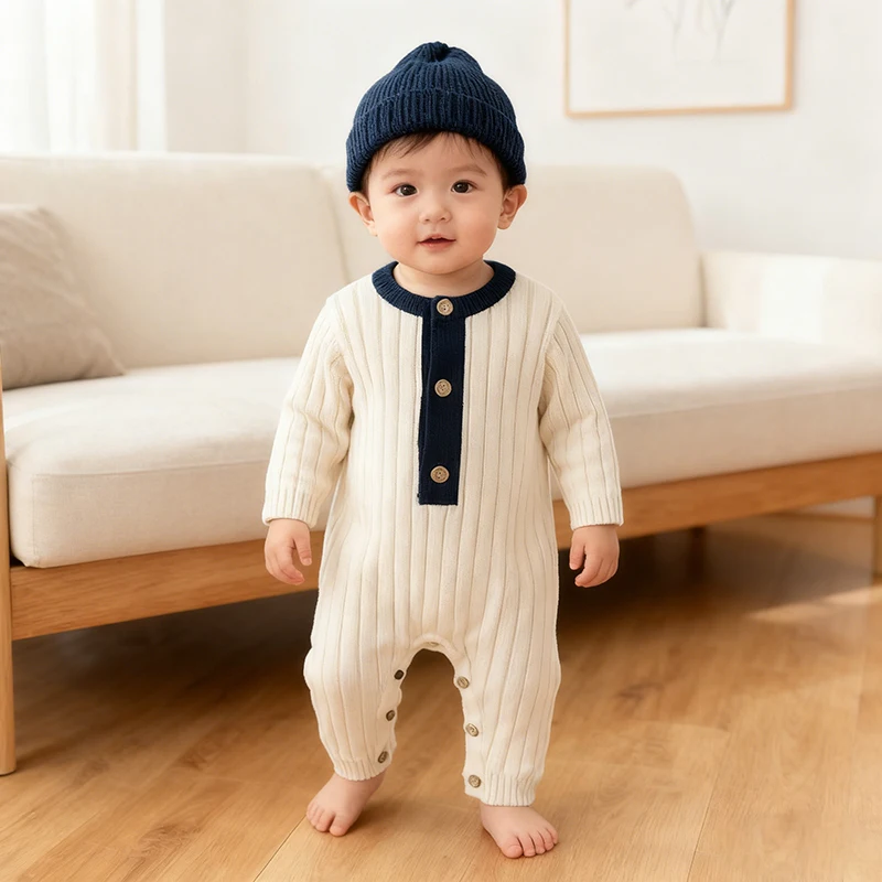 

Spring 0-24M Toddler Baby Boy Girl Knitted Romper Winter Long Sleeved Infant Baby Girls Knitted Jumpsuit Baby Girl Boy Clothing