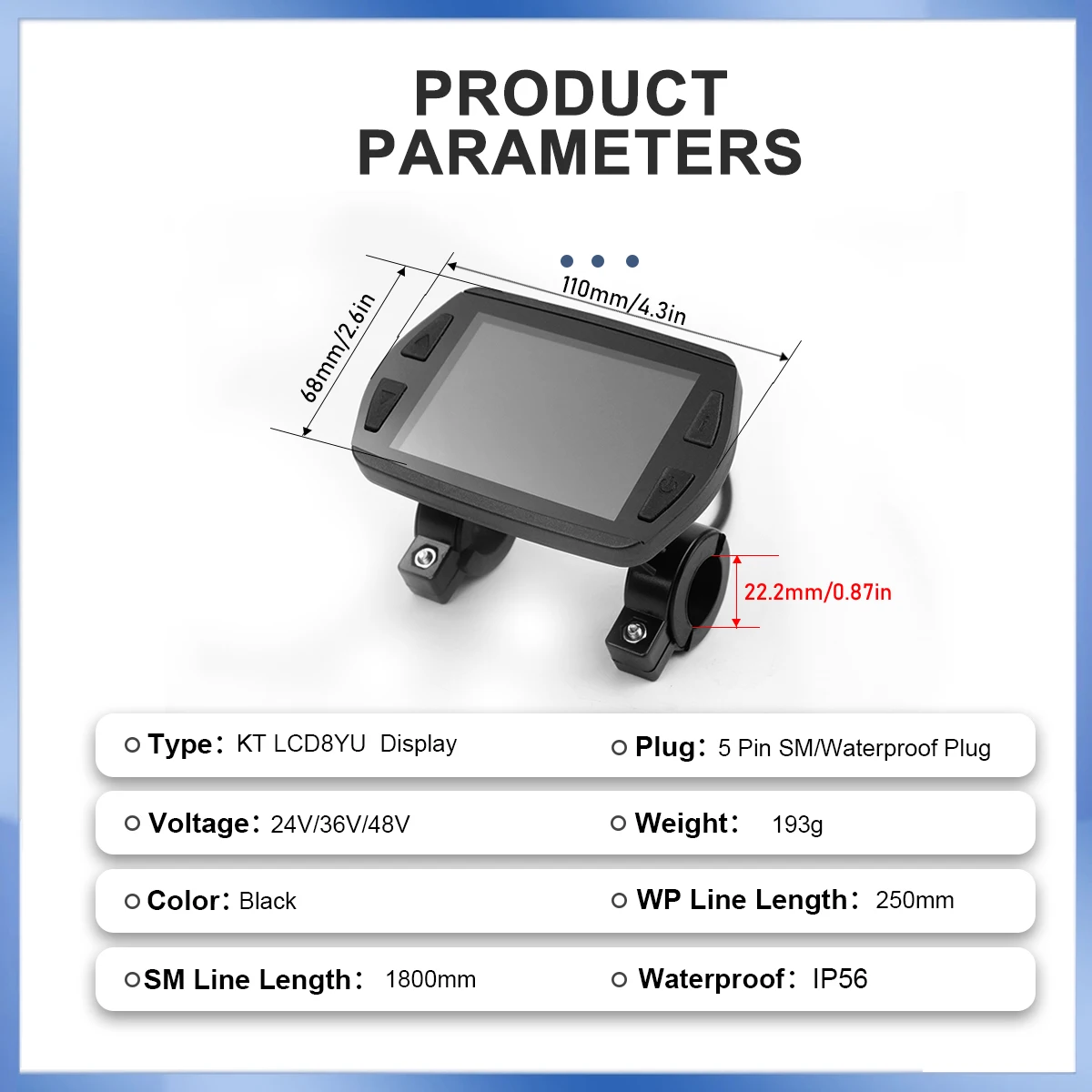 

Электрический дисплей KT LCD8YU для велосипеда, 5-контактный разъем SM/водонепроницаемый, с USB-интерфейсом, 24В/36В/48В, аксессуар для контроллера KT