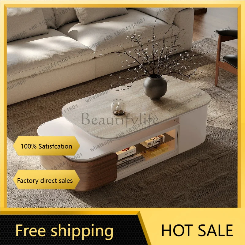 XX. Retractable coffee table living room home new simple high-end cave rock slab table