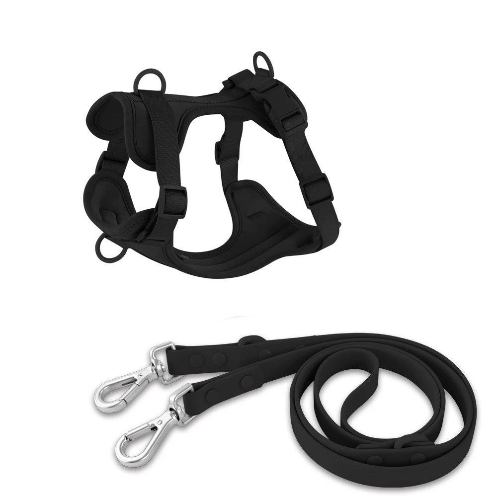 Double Dog Leash With Breathable Pvc Harness And Adjustable Collar_voghion.com