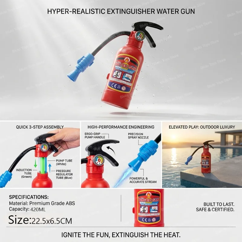 Hyperrealistische Feuerlöscher-Wasserpistole für Kinder – Sommer-Outdoor-Spielzeug für Strand und Pool mit hoher Druckkraft und weitem Strahl