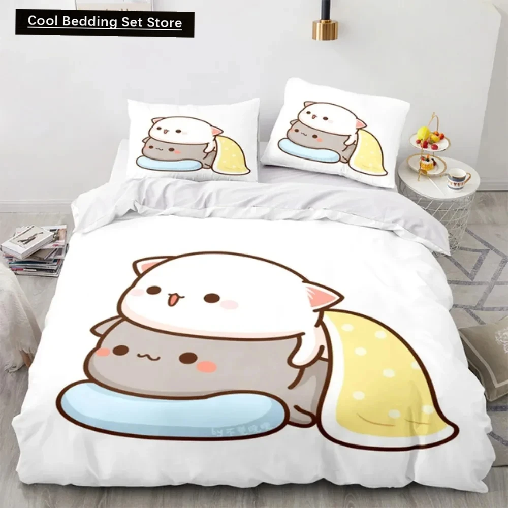 

3D Cartoon Lovely Peach Cat Bedding Set Boys Girls Twin Queen Size Duvet Cover Pillowcase Bed Kids Adult Fashion Home Textiles