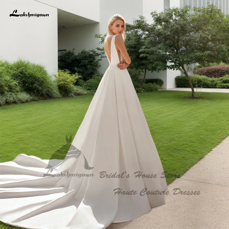 Lakshmigown Civil Mikado Satin Hochzeitskleid V-Ausschnitt 2026 Vestidos De Novia Sexy Strand-Brautkleider Rückenfrei Maßgeschneidert – Detail 5