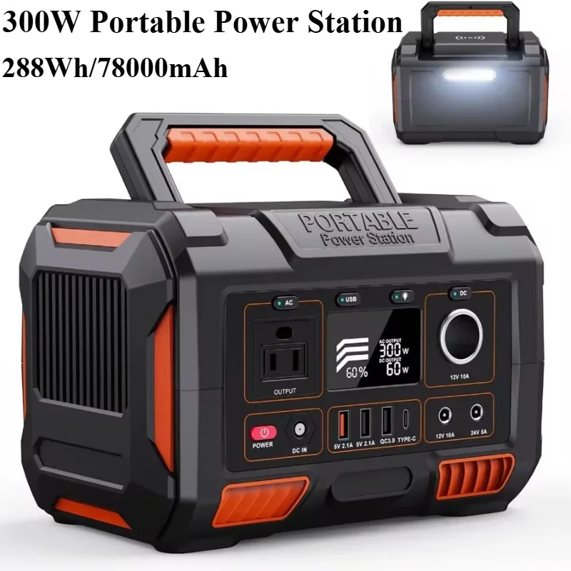 300W Portable Power Station 288Wh solar generetor 78000mAh Wireless Charging Outdoor Emergency Mobile Power Bank Backup Battery