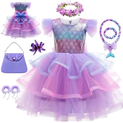 Mermaid Kids Princess Dress Girls Ariel Mesh Gown Cosplay Fantasy Costume Children Birthday Christmas Carnival Vestidos