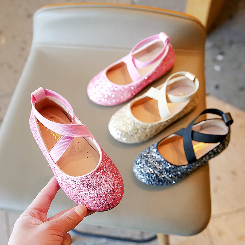 AINYFU New Girls Shoes Spring Sequin Children Baby Princess Shoes Student Fashion Ittle Girl Performance Dance Shoes H54