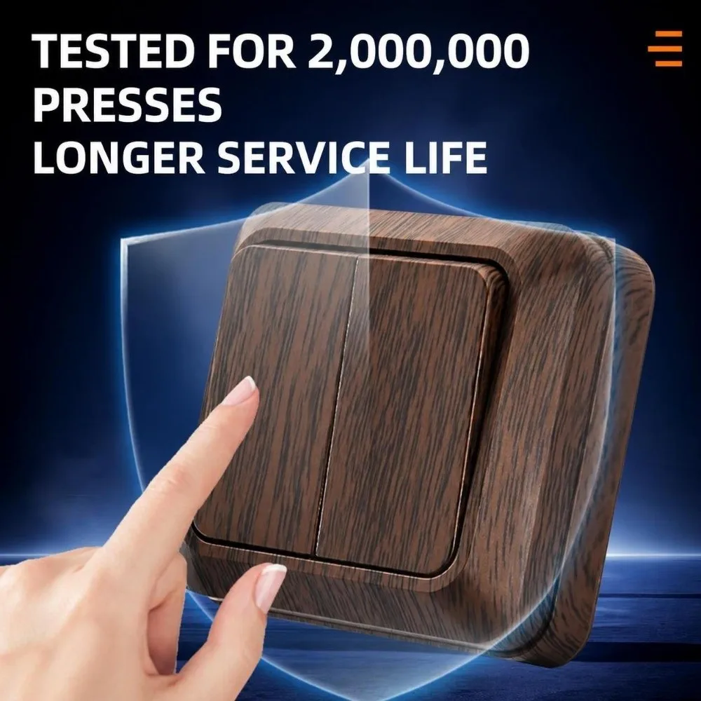 Durable Plastic Wall Switch Wood Grain Square Rocker Light Switch EU Standard Surface Mount Switch Home Use