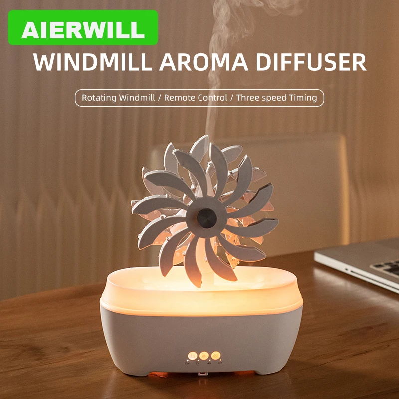 WINDMILL ATMOSPHERE LAMP Humidifier Flame Volcano Light Timer  Flame Humidifier Ultrasonic Essential Oil Diffuser