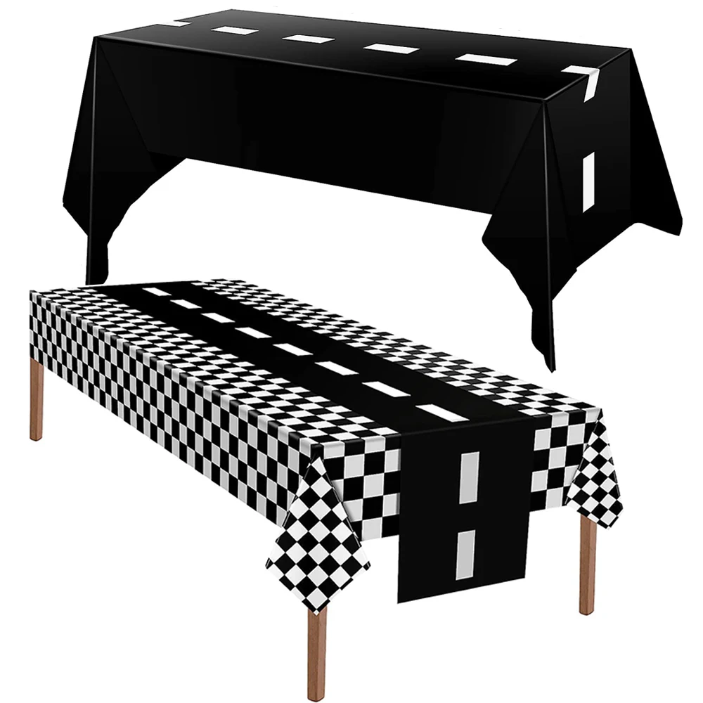 Karierte Rennwagen Party Schwarz Weiß Karierte Flagge Tischdecke Straßentischdecke Rennstrecke Tischdecke Racing Geburtstag Party Dekor – Detail 5