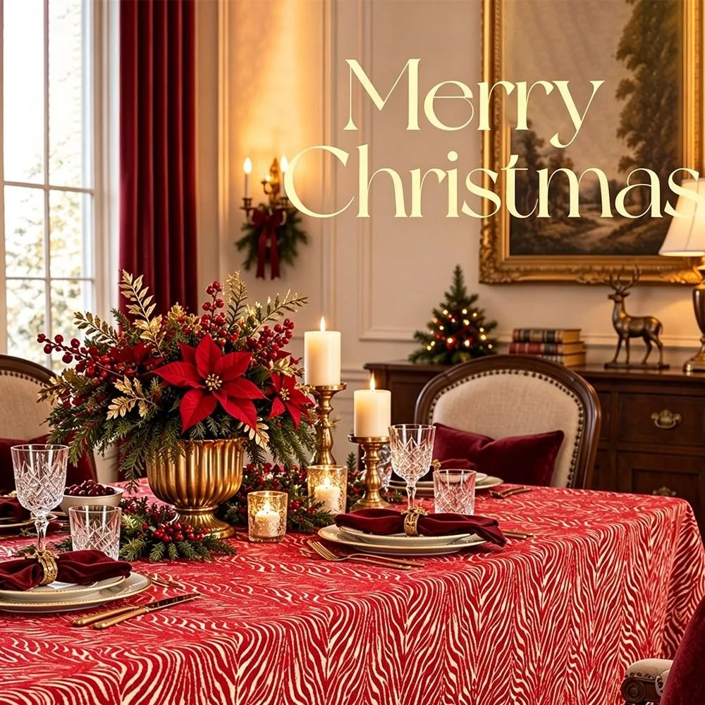 Polyester Cotton Christmas Tablecloth Woven Golden Jacquard Reversible Table Cover Reversible Anti-slip Dining Table Cloth