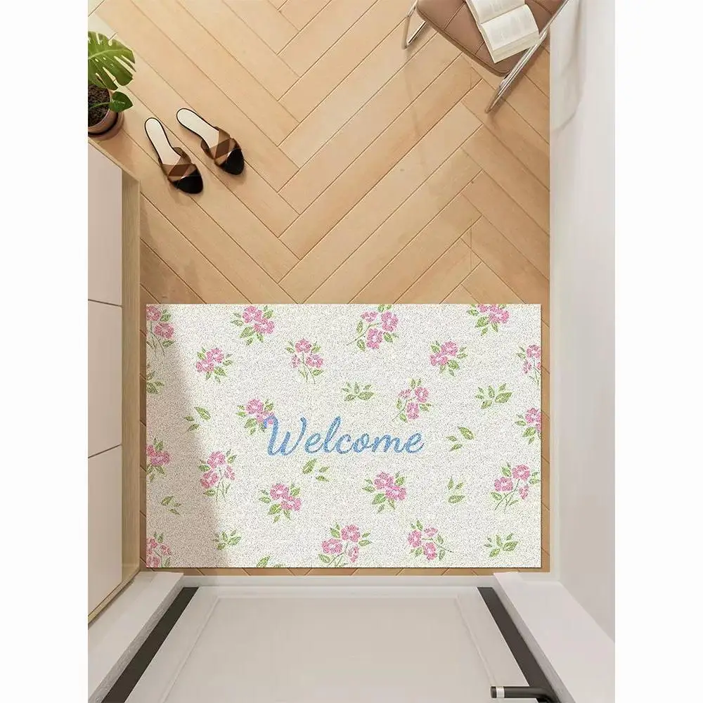Minimalist Floral Entrance Mat, Household Doorstep Coil Foot Pad, High-end Style Entryway Doormat, Cuttable Non-slip Carpet for