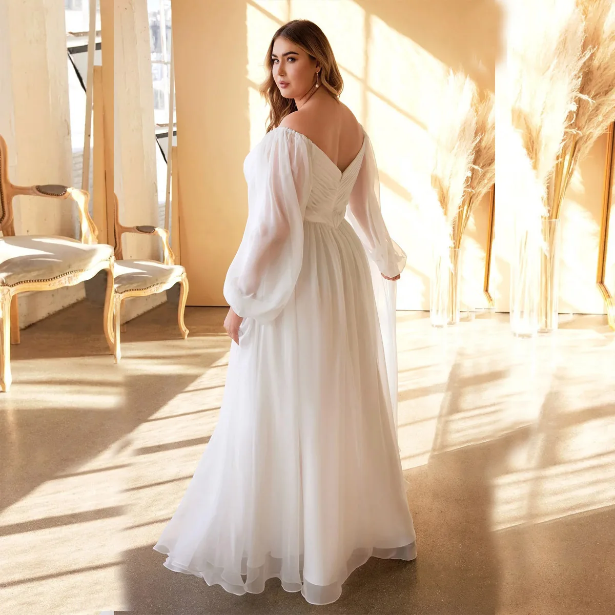 Off The Shoulder Prom Dress Long Sleeve Backless White Tulle Wedding Party Robe Classic Women Formal Dress Shining Evening Gowns