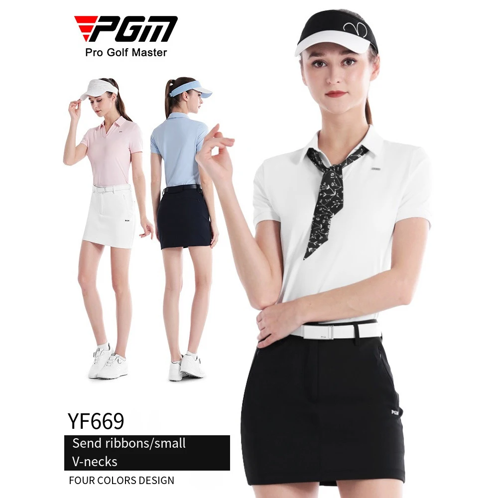 

PGM Golf Wear Clothing Women's Top Coat Summer Breathable Sports Short Sleeve V-neck Slim T-shirt Quick Drying Polo Shirt 골프웨어