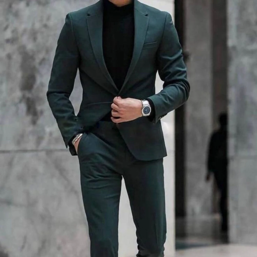 Full Men Suit Wedding Dresses Double Breasted Male Groom Set 2-Piece Party Prom Jacket Pants Slim Fit Blazer Trousers Custom Mad