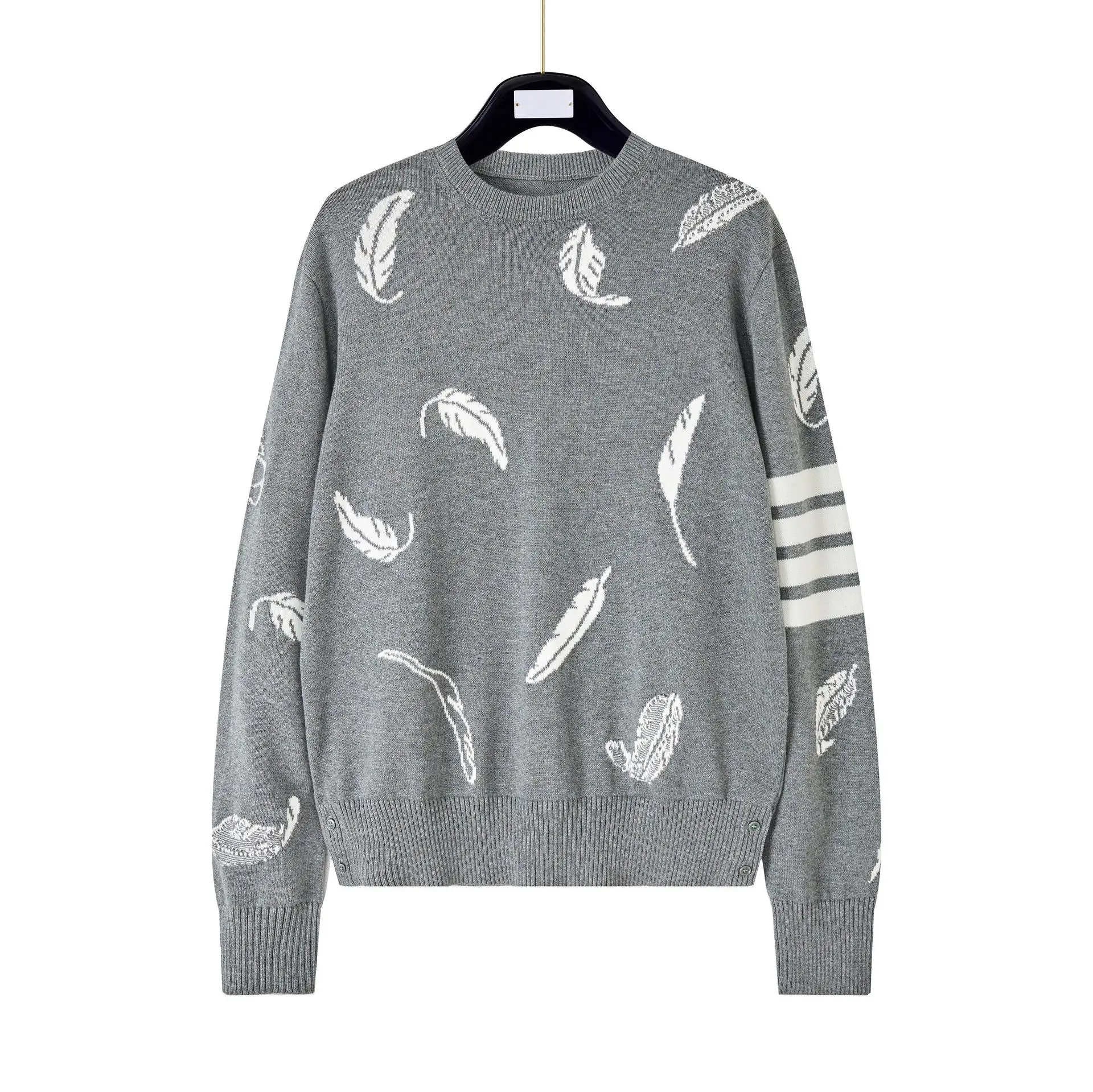 

Повседневный вязаный свитер с круглым вырезом для мужчин и женщин, с вышивкой в виде перьев, новый стиль весна-осень, удобный, универсальный, хлопковый, размер S...