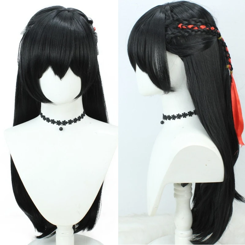 لعبة الهوية الخامس العتيقة تشى شى شعر مستعار تأثيري طويل شعر أسود حفلة الهالوين لعب الأدوار شعر مستعار + غطاء مجاني #1