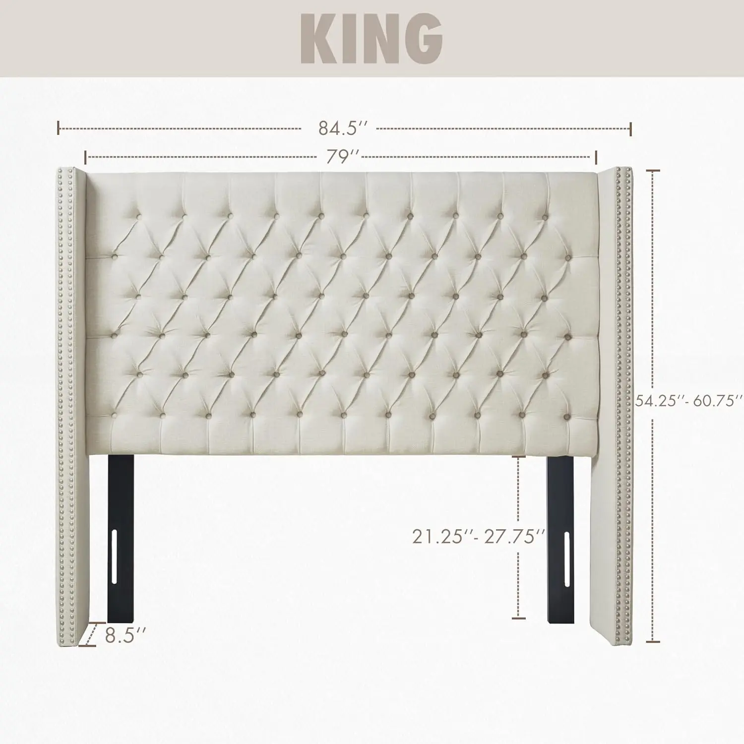 Amelia Upholstered Headboard | Nail Head Trim Wingback Button Tufted | King, Cream USA