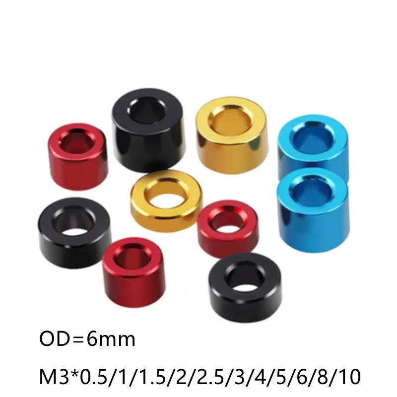 100pcs/lot M3 Aluminum Washer M3*6*0.5/1/1.5/2/2.5/3/4/5/6/8/10mm M3 Colourful Anodized Aluminum Flat Washers Gasket