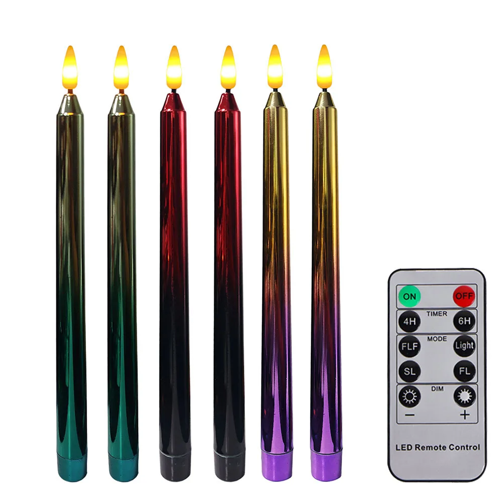 Halloween decoration with red and black electronic candles, horror atmosphere props electroplated with LED candle lights