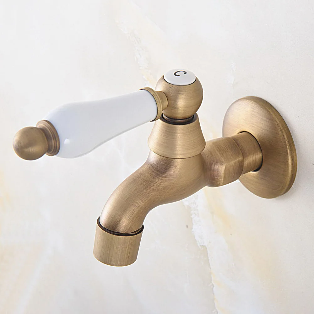 Antique Brass Wall Mount Cold Water Basin Faucet Outdoor Garden Faucet Bathroom Mop Pool Taps Bibcocks zav317