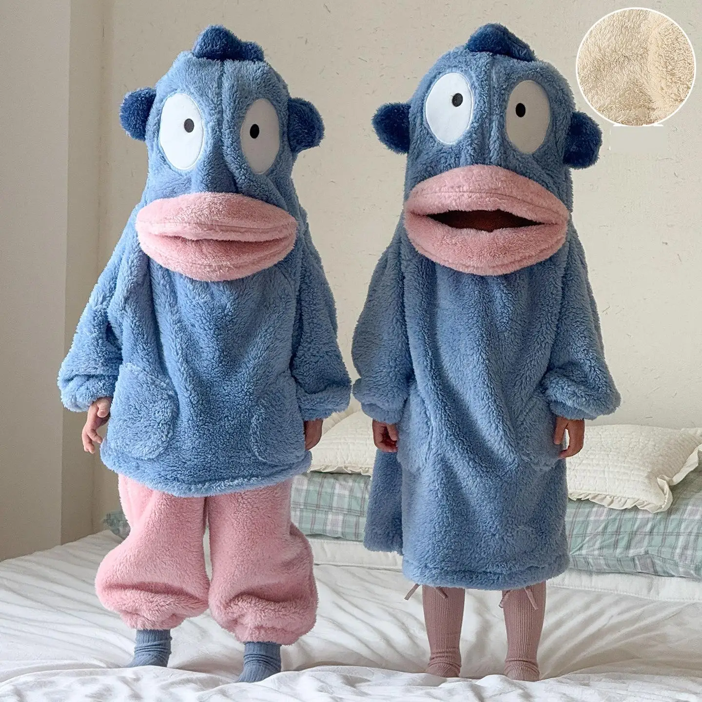 Winter Children Flannel Pajamas Set Boys Plus Velvet Thick Home Clothes Set Girls Warm Coral Fleece Robe Kids Clothes 1-8 Years