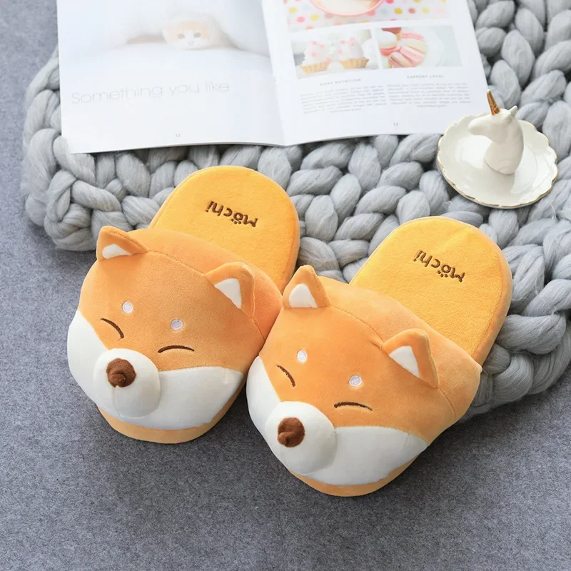 Corgi Cute Funny Adult Slippers Flat promotion fashion ladies soft fox fur husky cute dog plush winter women indoor slipper