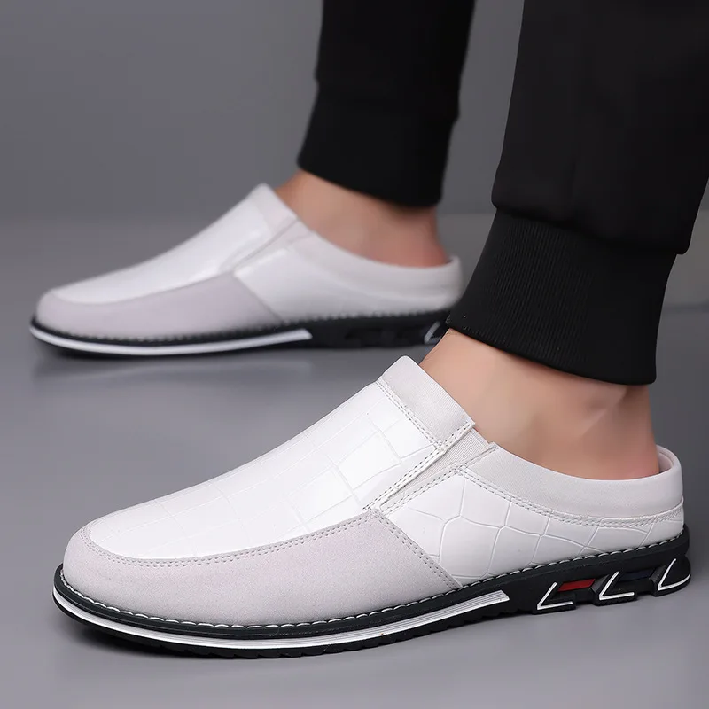 

Cross-border Prince Men's Half-Slip Leather Shoes51No heel52Men's casual slip-on slippers large size53Closed Toe Slippers