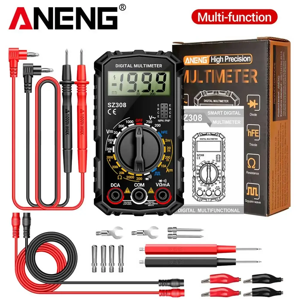 ANENG SZ308 Digitale Multimeter AC/DC Hoge Precisie Multifunctionele Spannings-, Stroom-, Weerstands-, HFE Triode- en Vierkantgolfdetector