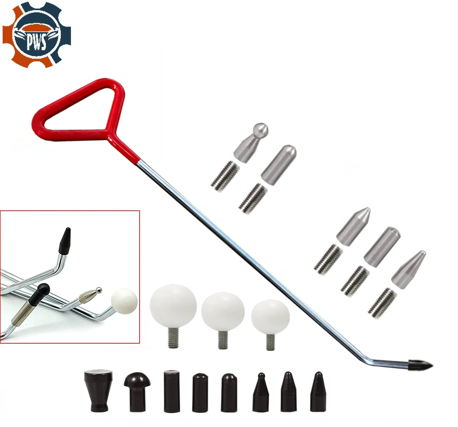 

New Car Dent Repair Hooks Stainless Steel Push Rods, Auto Dent Removal Crowbar Kit For Cars Body dents and Hail Damage Removal