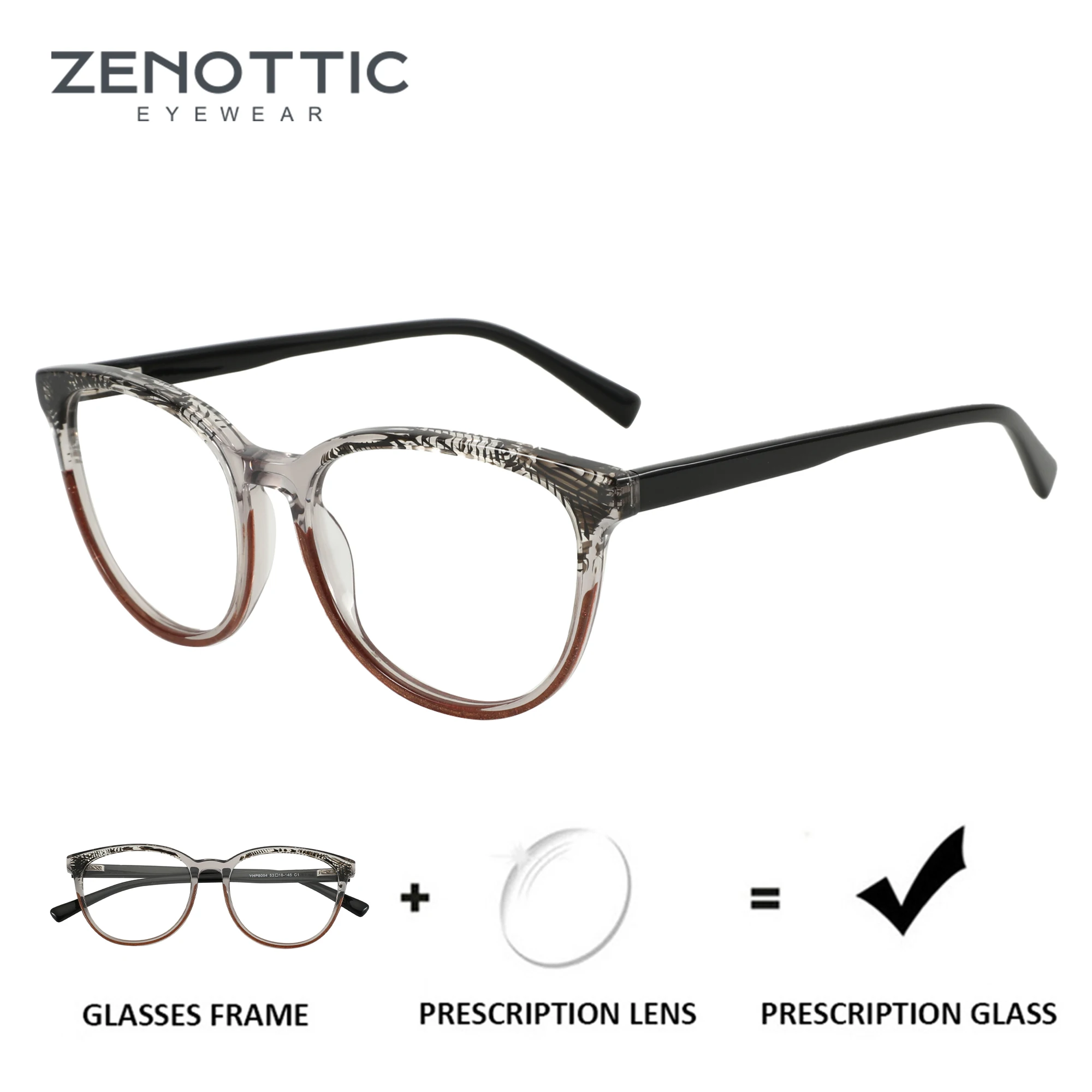 ZENOTTIC Trend Round Prescription Glasses Spring Leg Myopia Eyewear /Photochromic Progressive Eyeglasses for Women