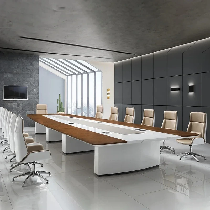 Mesa larga de conferencia de madera maciza, sala de conferencias grande y moderna, sencilla y moderna, combinada